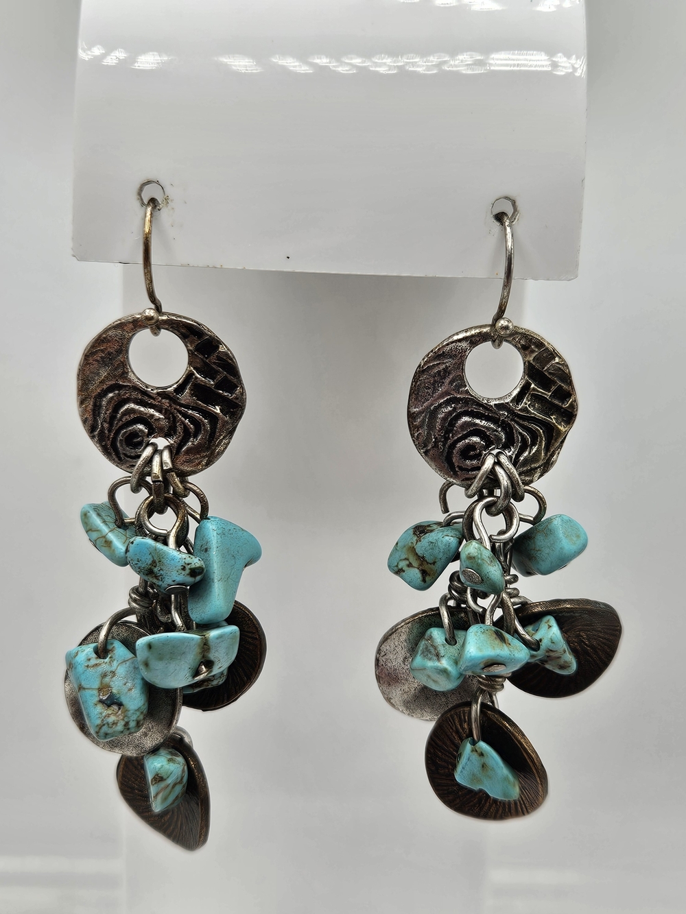 Chico's Turquoise Chip Silver Tone Dangle Beaded French Hook Earrings Boho